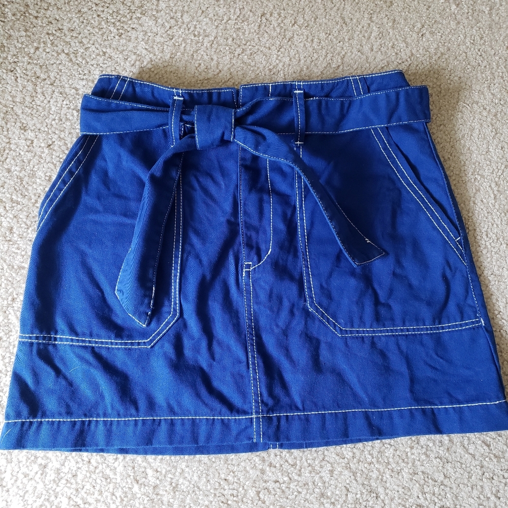 Denim mini skirt - Cobalt blue - with tie